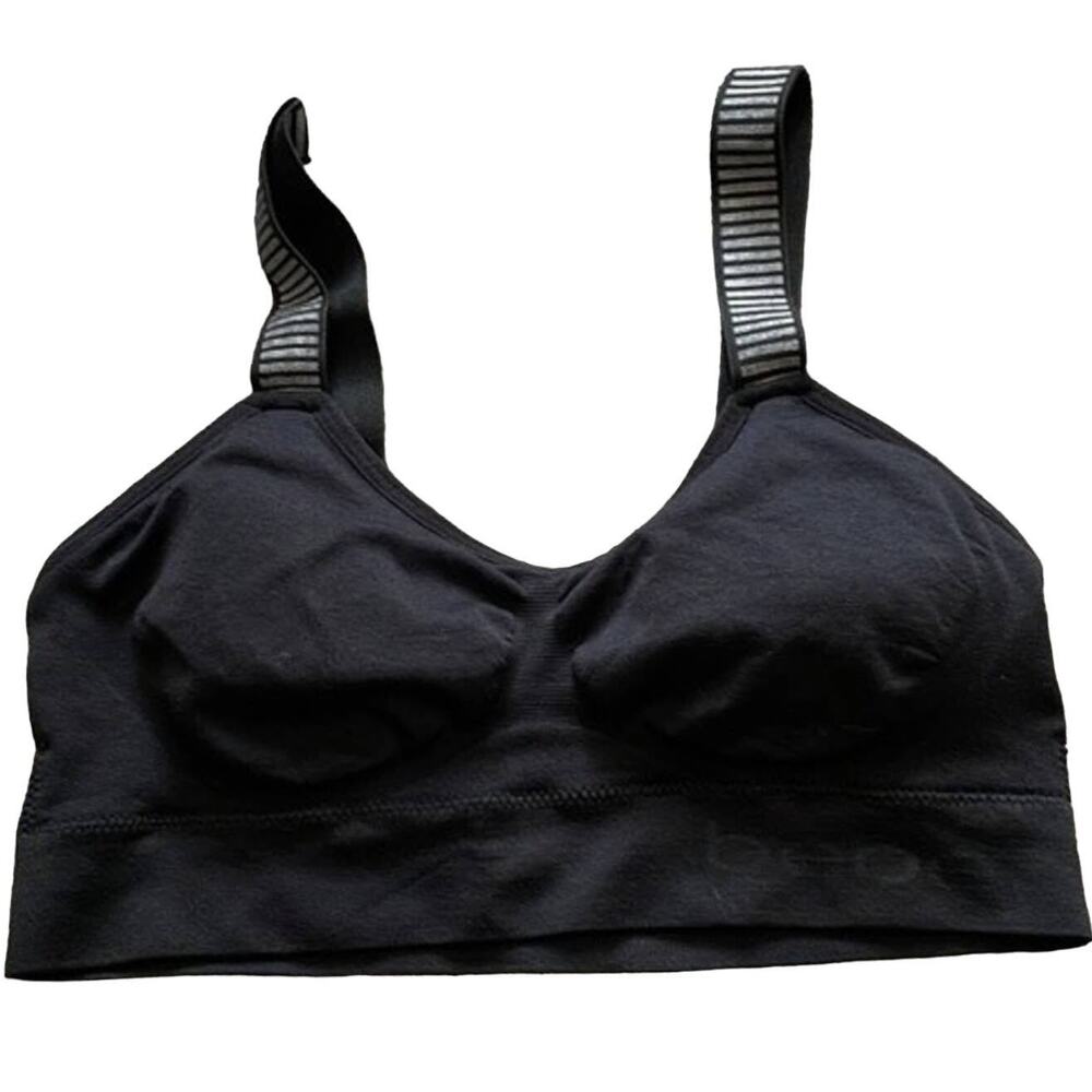 Bebe Black Sports Bra M Lined Silver Athletic Activewear Padded